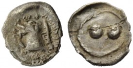 GREEK COINAGE 
 Gela 
 Hexas circa 480-470 BC, AR 0.06 g. Head of horse l. Rev. Two pellets. Jenkins 202. SNG ANS –.
 Extremely rare. Old cabinet t...