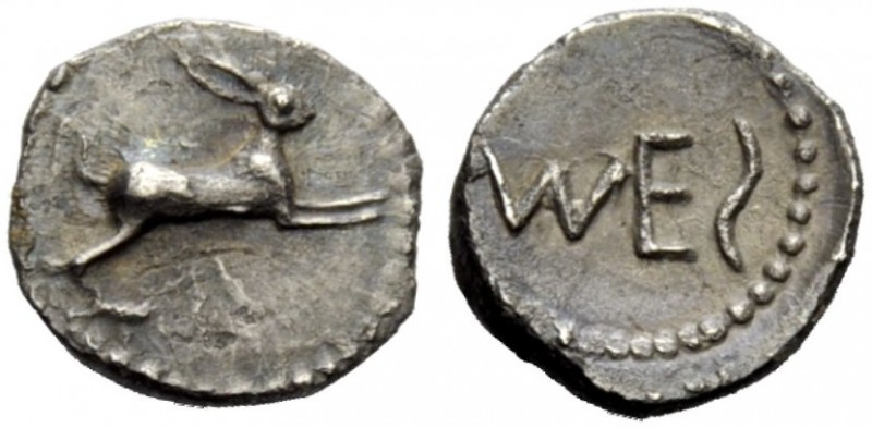GREEK COINAGE
Messana
Obol circa 480-460 BC, AR 0.59 g. Hare springing r. Rev....