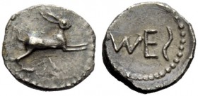 GREEK COINAGE
Messana
Obol circa 480-460 BC, AR 0.59 g. Hare springing r. Rev. MES retrograde. Caccamo Caltabiano 242. SNG ANS 323.
Old cabinet ton...