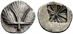 GREEK COINAGE 
 Selinus 
 Didrachm circa 540-515 BC, AR 8.66 g. Selinon leaf; two pellets flanking stem. Rev. Incuse square divided into twelve sect...