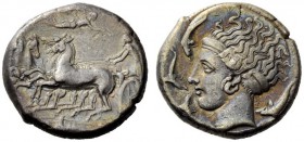GREEK COINAGE 
 Syracuse 
 Tetradrachm, unsigned dies in the style of Eukleidas circa 405-400 BC, AR 17.20 g. Charioteer driving fast quadriga l.; a...