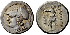 GREEK COINAGE 
 Syracuse 
 12 litrae circa 215-212 BC, AR 10.17 g. Head of Athena l., wearing Corinthian helmet. Rev. Artemis standing l., firing bo...