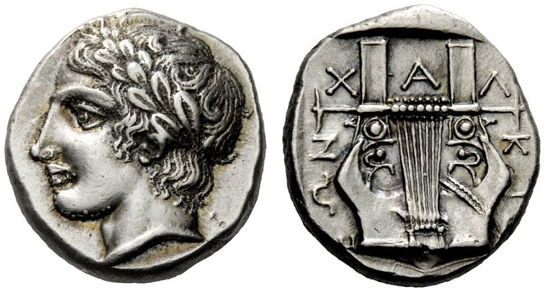 GREEK COINAGE 
 Macedonia, Olynthus 
 Tetradrachm circa 410-401 BC, AR 14.47 g...