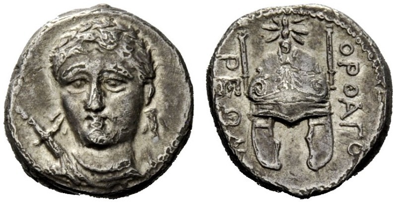 GREEK COINAGE 
 Orthogorea 
 Triobol mid IV century BC, AR 2.60g. Head of Arte...