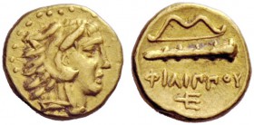 GREEK COINAGE 
 Kings of Macedonia 
 Quarter stater, Pella circa 340-328 BC, AV 2.14 g. Head of Heracles r., wearing lion’s skin. Rev. Club; above, ...