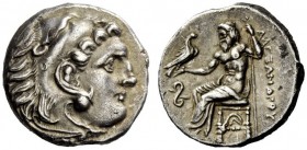 GREEK COINAGE 
 Kings of Macedonia 
 Drachm, Lampsacus circa 323-317 BC, AR 4.19 g. Head of Heracles r., wearing lion’s skin. Rev. Zeus enthroned l....