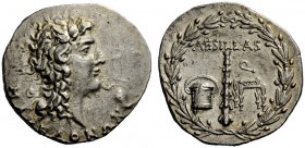 GREEK COINAGE 
 Macedonia under the Romans 
 Aesillas quaestor, Tetradrachm circa 90 BC, AR 16.48 g. Deified head of Alexander r. Rev. Cista, club, ...