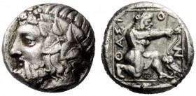 GREEK COINAGE 
 Islands off Trace, Thasos 
 Drachm circa 390-380 BC, AR 3.78 g. Wreathed head of Dionysus l. Rev. Heracles kneeling r., wearing lion...