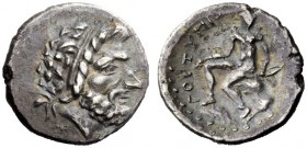 GREEK COINAGE 
 Crete, Gortyna 
 Drachm circa 98-96 BC, AR 3.08 g. Diademed and bearded head of Zeus r. Rev. Apollo seated l. on pile of rocks, hold...
