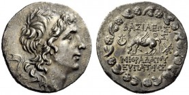 GREEK COINAGE 
 Kings of Pontus 
 Mithradates IV, 120-63. Tetradrachm circa 89-88 BC, AR 16.40 g. Diademed head r. Rev. Pegasus grazing l.; in l. fi...