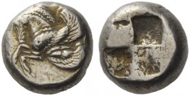 GREEK COINAGE 
 Lampsacus 
 Diobol circa 480-450 BC, AR 2.28 g. Forepart of Pegasus l. Rev. Quadripartite incuse square. SNG Copenhagen 180.
 Very ...