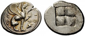 GREEK COINAGE 
 Teos 
 Stater circa 478-449 BC, AR 12.03 g. Griffin seated r. with l. foreleg raised; in r. field, bunch of grapes and vine-leaf. Re...