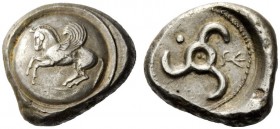 GREEK COINAGE 
 Dynasts of Lycia 
 Khinakha . Stater, uncertain mint circa 500-440 BC, AR 9.82 g. Pegasus flying l on round shield. Rev. Triskeles; ...