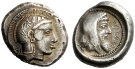 GREEK COINAGE 
 Dynasts of Lycia 
 Kherei . Stater, uncertain mint circa 425-360 BC, AR 8.60 g. Head of Athena r., wearing Attic helmet decorated wi...