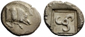 GREEK COINAGE 
 Dynasts of Lycia 
 Uncertain dynast . Stater, uncertain mint circa 520-480 BC, AR 7.87 g. Forepart of boar r. Rev. Triskeles within ...