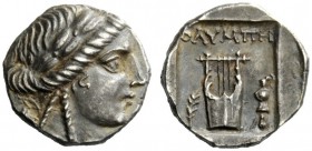 GREEK COINAGE 
 Lycian league 
 Olympos as member of the Lycian league . Drachm circa 167-81 BC, AR 2.98 g. Laureate head of Apollo r. Rev. Kithara;...