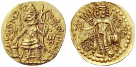 GREEK COINAGE 
 India. The Kushan Empire. 
 Kushano-Sassanian imitation of Vasudeva I . Dinar circa AD 190-230, AV 8.14 g. Kanishka standing l., hol...