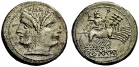 AN INTERESTING COLLECTION OF ROMAN REPUBLICAN COINS FORMED BY AN ENGLISH AMATEUR SCHOLAR 
 Quadrigatus, Apulia circa 214-212, billon 5.39 g. Laureate...