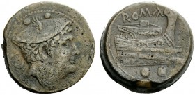 AN INTERESTING COLLECTION OF ROMAN REPUBLICAN COINS FORMED BY AN ENGLISH AMATEUR SCHOLAR 
 Sextans circa 217-215, Æ 26.51 g. Head of Mercury right; a...