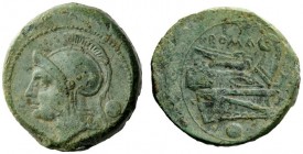 AN INTERESTING COLLECTION OF ROMAN REPUBLICAN COINS FORMED BY AN ENGLISH AMATEUR SCHOLAR 
 Uncia circa 217-215, Æ 13.10 g. Helmeted head of Roma l.; ...