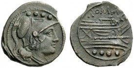 AN INTERESTING COLLECTION OF ROMAN REPUBLICAN COINS FORMED BY AN ENGLISH AMATEUR SCHOLAR 
 Triens, Sardinia after 211, Æ 5.31 g. Helmeted head of Min...