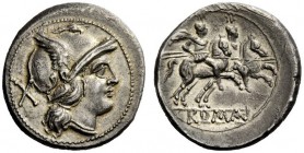 AN INTERESTING COLLECTION OF ROMAN REPUBLICAN COINS FORMED BY AN ENGLISH AMATEUR SCHOLAR 
 Denarius, Central Italy circa 211-208, AR 4.91 g. Helmeted...