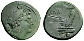 AN INTERESTING COLLECTION OF ROMAN REPUBLICAN COINS FORMED BY AN ENGLISH AMATEUR SCHOLAR 
 Sextans, Sicily circa 214-212, Æ 7.86 g. Head of Mercury r...