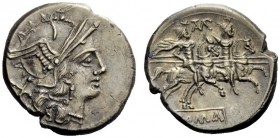 AN INTERESTING COLLECTION OF ROMAN REPUBLICAN COINS FORMED BY AN ENGLISH AMATEUR SCHOLAR 
 Tamp. Denarius circa 194-190, AR 3.78 g. Helmeted head of ...