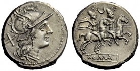 AN INTERESTING COLLECTION OF ROMAN REPUBLICAN COINS FORMED BY AN ENGLISH AMATEUR SCHOLAR 
 Denarius circa 194-190, AR 3.91 g. Helmeted head of Roma r...