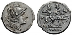 AN INTERESTING COLLECTION OF ROMAN REPUBLICAN COINS FORMED BY AN ENGLISH AMATEUR SCHOLAR 
 Mat. Denarius circa 179-170, AR 3.64 g. Helmeted head of R...