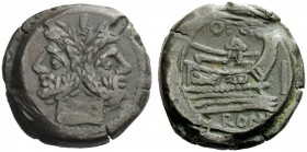 AN INTERESTING COLLECTION OF ROMAN REPUBLICAN COINS FORMED BY AN ENGLISH AMATEUR SCHOLAR 
 Opei. As circa 169-158, Æ 38.93 g. Laureate head of Janus;...