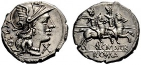 AN INTERESTING COLLECTION OF ROMAN REPUBLICAN COINS FORMED BY AN ENGLISH AMATEUR SCHOLAR 
 Cn. Lucretius Trio. Denarius 136, AR 3.91 g. Helmeted head...