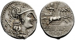 AN INTERESTING COLLECTION OF ROMAN REPUBLICAN COINS FORMED BY AN ENGLISH AMATEUR SCHOLAR 
 L. Trebanius. Denarius 135, AR 3.86 g. Helmeted head of Ro...