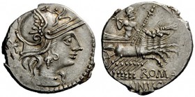 AN INTERESTING COLLECTION OF ROMAN REPUBLICAN COINS FORMED BY AN ENGLISH AMATEUR SCHOLAR 
 L. Minucius. Denarius 133, AR 3.95 g. Helmeted head of Rom...