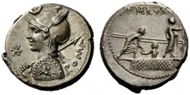 AN INTERESTING COLLECTION OF ROMAN REPUBLICAN COINS FORMED BY AN ENGLISH AMATEUR SCHOLAR 
 P. Licinius Nerva. Denarius 113 or 112, AR 3.84 g. Helmete...
