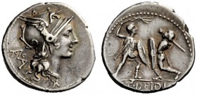 AN INTERESTING COLLECTION OF ROMAN REPUBLICAN COINS FORMED BY AN ENGLISH AMATEUR SCHOLAR 
 T. Didius. Denarius 113 or 112, AR 3.96 g. Helmeted head o...