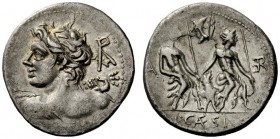 AN INTERESTING COLLECTION OF ROMAN REPUBLICAN COINS FORMED BY AN ENGLISH AMATEUR SCHOLAR 
 L. Caesius. Denarius 112 or 111, AR 3.91 g. Bust of Apollo...