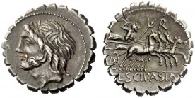 AN INTERESTING COLLECTION OF ROMAN REPUBLICAN COINS FORMED BY AN ENGLISH AMATEUR SCHOLAR 
 L. Cornelius Scipius Asiaticus. Denarius serratus 106, AR ...