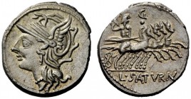 AN INTERESTING COLLECTION OF ROMAN REPUBLICAN COINS FORMED BY AN ENGLISH AMATEUR SCHOLAR 
 L. Appuleius Saturninus. Denarius 104, AR 3.94 g. Helmeted...