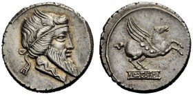 AN INTERESTING COLLECTION OF ROMAN REPUBLICAN COINS FORMED BY AN ENGLISH AMATEUR SCHOLAR 
 Q. Titius. Denarius 90, AR 3.90 g. Head of Mutinus Titinus...