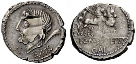 AN INTERESTING COLLECTION OF ROMAN REPUBLICAN COINS FORMED BY AN ENGLISH AMATEUR SCHOLAR 
 L. C. Memies L. F. Galeria . Denarius, 87, AR 3,89 g. Laur...