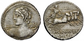 AN INTERESTING COLLECTION OF ROMAN REPUBLICAN COINS FORMED BY AN ENGLISH AMATEUR SCHOLAR 
 C. Licinius L.f. Macer . Denarius 84, AR 3.60 g. Bust of A...
