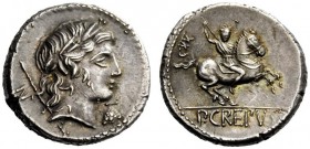 AN INTERESTING COLLECTION OF ROMAN REPUBLICAN COINS FORMED BY AN ENGLISH AMATEUR SCHOLAR 
 P. Crepusius . Denarius 82, AR 4.11 g. Laureate head of Ap...
