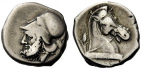 ROMAN REPUBLICAN COINAGE 
 Didrachm, Neapolis circa 310-300, AR 7.35 g. Helmeted head of Mars l.; behind, oak spray. Rev. Horse’s head r., on base in...