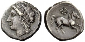 ROMAN REPUBLICAN COINAGE 
 Didrachm, Neapolis circa 276-270, AR 7.28 g. Laureate head of Apollo l. Rev. Horse galloping r.; above, star of sixteen ra...