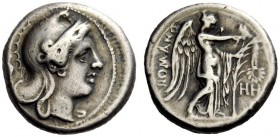 ROMAN REPUBLICAN COINAGE 
 Didrachm, Neapolis (?) 265-242, AR 6.57 g. Head of Roma r., wearing Phrygian helmet; behind, dog. Rev. Victory standing r....