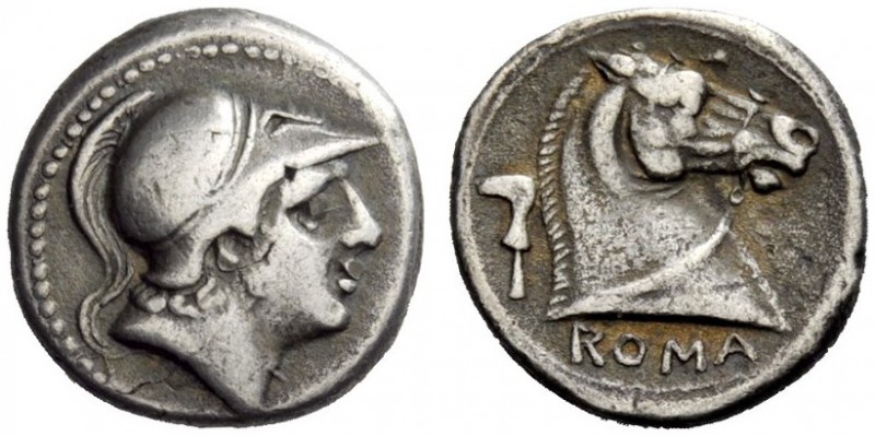 ROMAN REPUBLICAN COINAGE 
 Drachm circa 241-235, AR 3.24 g. Helmeted head of Ma...