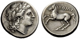 ROMAN REPUBLICAN COINAGE 
 Didrachm circa 234-231, AR 6.61 g. Laureate head of Apollo r. Rev. Horse prancing l.; above, ROMA. Sydenham 27. RBW 47-48....