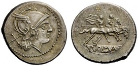 ROMAN REPUBLICAN COINAGE 
 Denarius circa 214-213, AR 4.69 g. Helmeted head of Roma r.; behind, X. Rev. The Dioscuri galloping r.; in exergue, ROMA. ...