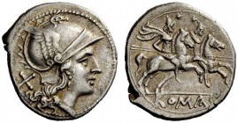 ROMAN REPUBLICAN COINAGE 
 Denarius after 211, AR 4.46 g. Helmeted head of Roma r.; behind, X. Rev. The Dioscuri galloping r.; in exergue, ROMA in pa...